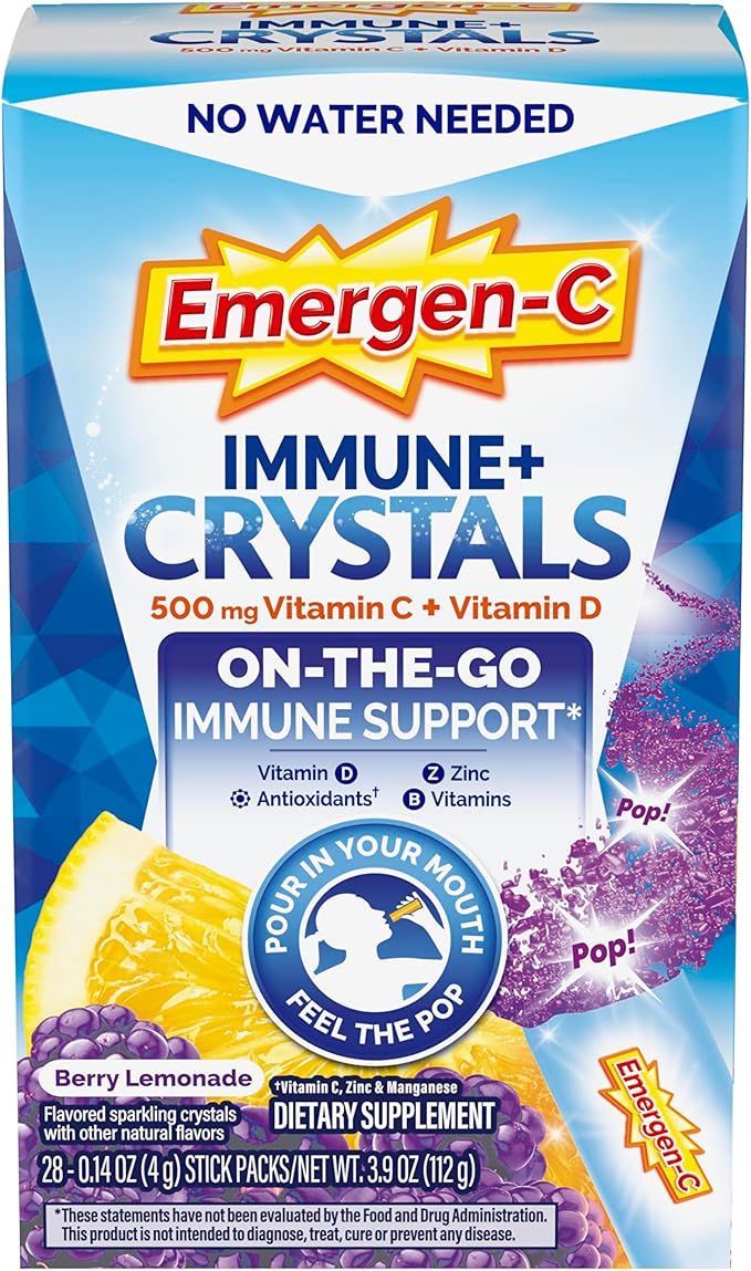 Emergen-C Immune Plus Crystals, On-The-Go Immune Support Supplement with Vitamin C, Vitamin D, B Vitamins, Zinc and Mangan...