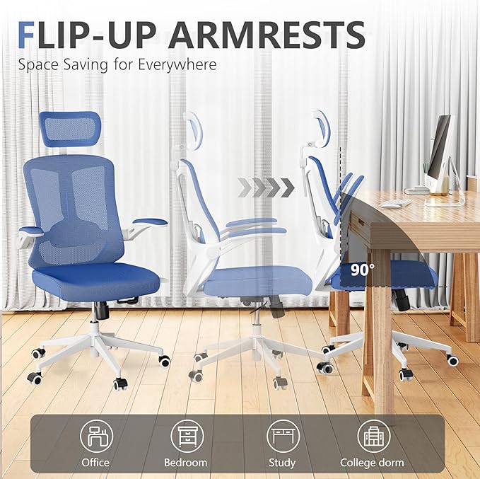 balmstar Office Chair,Ergonomic Comfy Home Desk Chair with 350LBS Capacity,High Back Gaming Chair with Wheels,Mesh Computer Chair,Lumbar Support, Adjustable Headrest,Flip-up Armrest