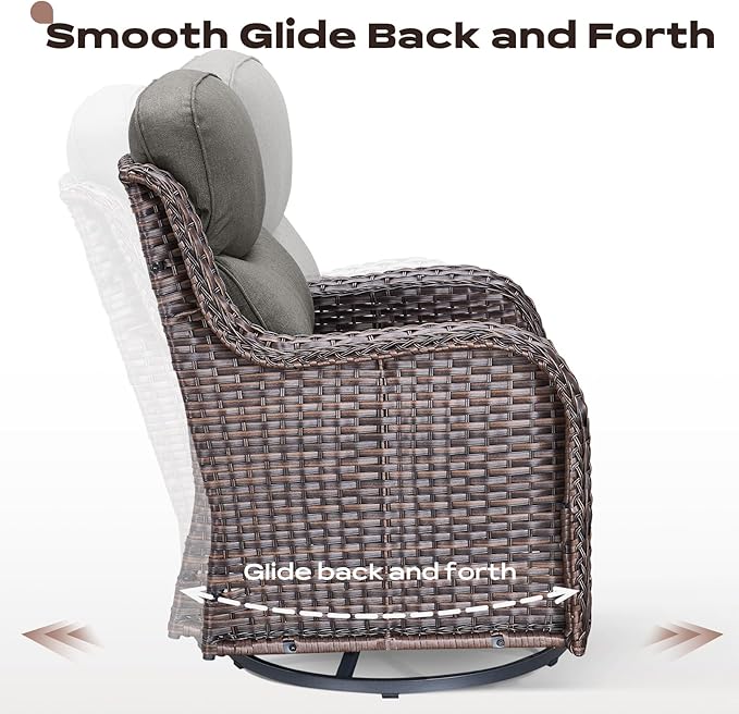 Rilyson Outdoor Patio Furniture Set - Weather Resistant Wicker,High Back,6 inch Cushions,4 Piece Patio Furniture Set with Swivel Rocker Chairs and Ottomans for Deck Porch Yard,Brown/Grey