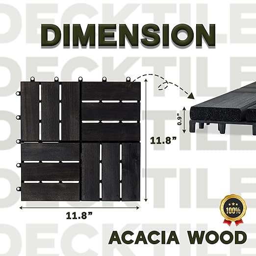VICTORY RELAX Acacia Wood Decking Tiles 9PCS - Easy Snap Interlocking Deck Tiles for Patio Poolside Balcony Decor - All Weather Waterproof Flooring for Indoor & Outdoor (Round Joints)