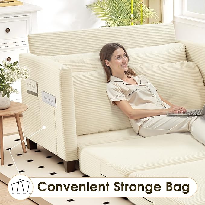Myroyalsit 51" Convertible Loveseat Sofa Bed, 2-in-1 Folding Sofa Bed with 2 Pillow for Small Spaces, Modern Loveseat Sleeper Couch for Apartment, Living Room & Guest Room (Corduroy Beige, 51 inch)