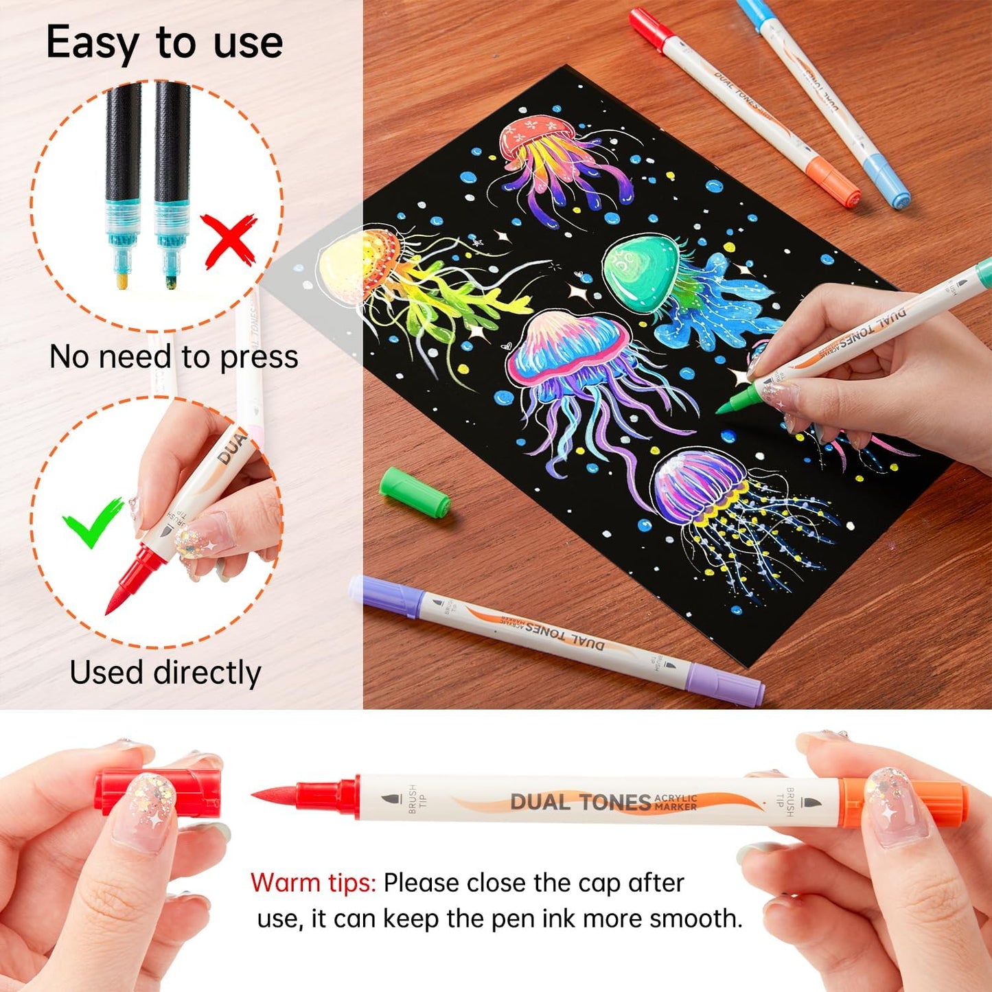 Shuttle Art 24 pack Dual Tone Acrylic Paint Markers, 48 Colors Acrylic Paint Pens for Rock Painting, Ceramic, Wood, Canvas, Glass, Stone, Fabric, Card Making, DIY & Art Supplies
