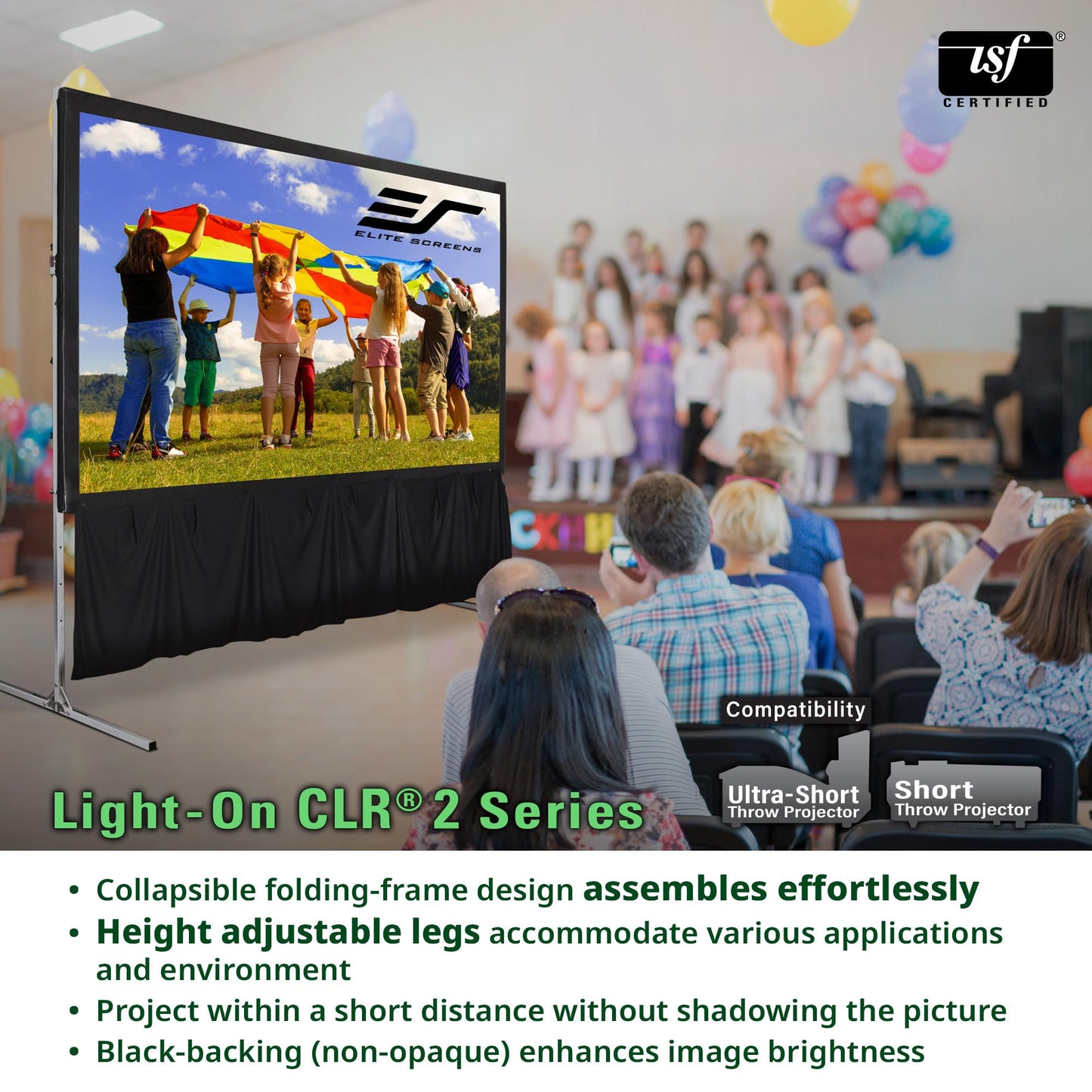 Elite Screens 103-Inch Portable CLR and ALR Projector Screen with Stand, Indoor/Outdoor Use, Height Adjustable, Ambient Light Rejecting Screen for Short/Ultra Short Throw Projectors, LPS103H-CLR2-Z