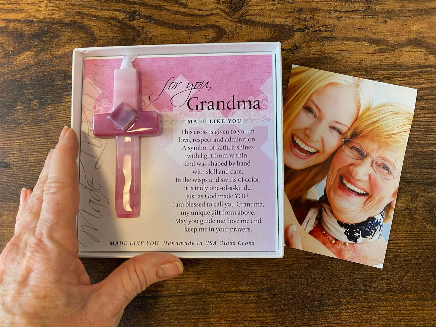 Sentimental Gift for Grandma from Granddaughter/Grandson - Handmade in USA Glass Cross and Grandma Poem - Gift for Grandmother for Mother's Day/Christmas/Birthday- Christian Gift for Grandma