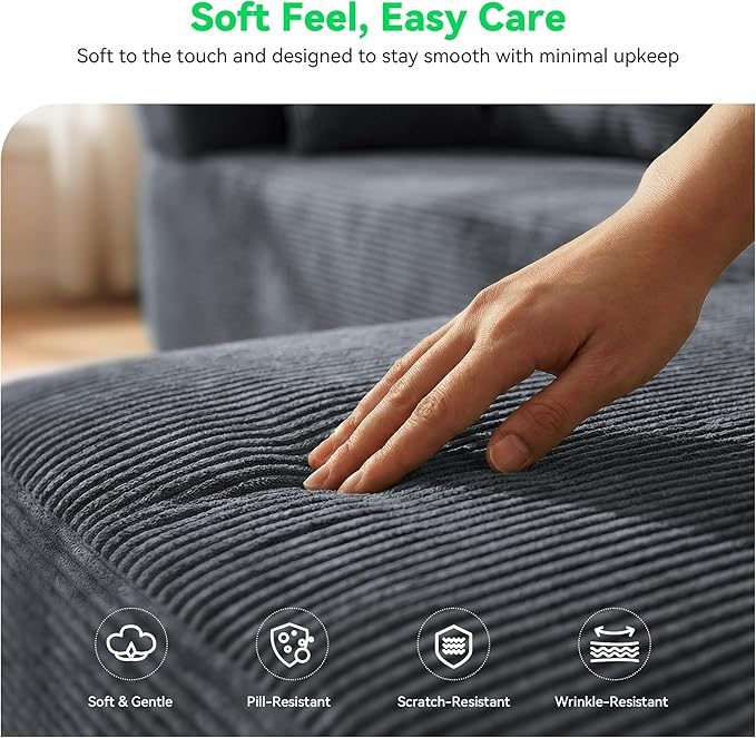 MONVANE 141'' Modular Sectional Sofa, PRO Version U-Shape Boneless Couch, Oversized Deep Seating Cloud Couch, No Assembly, High-Resilience Foam, Soft Corduroy Fabric, for Living Room Apartments Grey | High-Resilience Foam