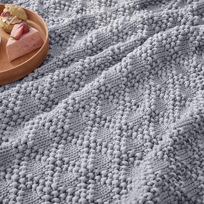 Knitted Weighted Blanket for Adult, Chunky Knit Weighted Throw for Sleep 48"*72" 15lbs, Cooling Breathable Heavy Blanket for Hot Sleepers, Machine Washable Blanket for Room Decor(Light Grey)
