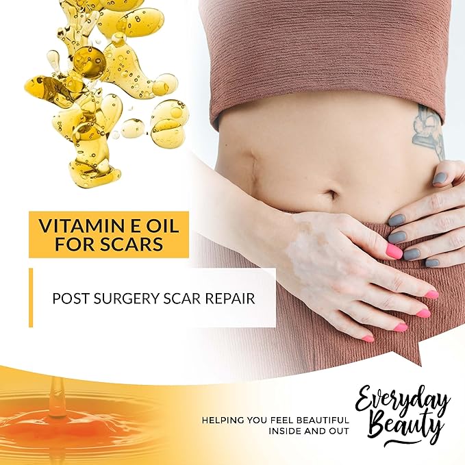Organic Vitamin E Oil for Scars - All Natural & Vegan Skin Moisturizer 8oz - Light and Unscented Great for Scars After Surgery - Reduce Wrinkles, Anti Aging, Lighten Dark Spots - Face, Skin & All Over