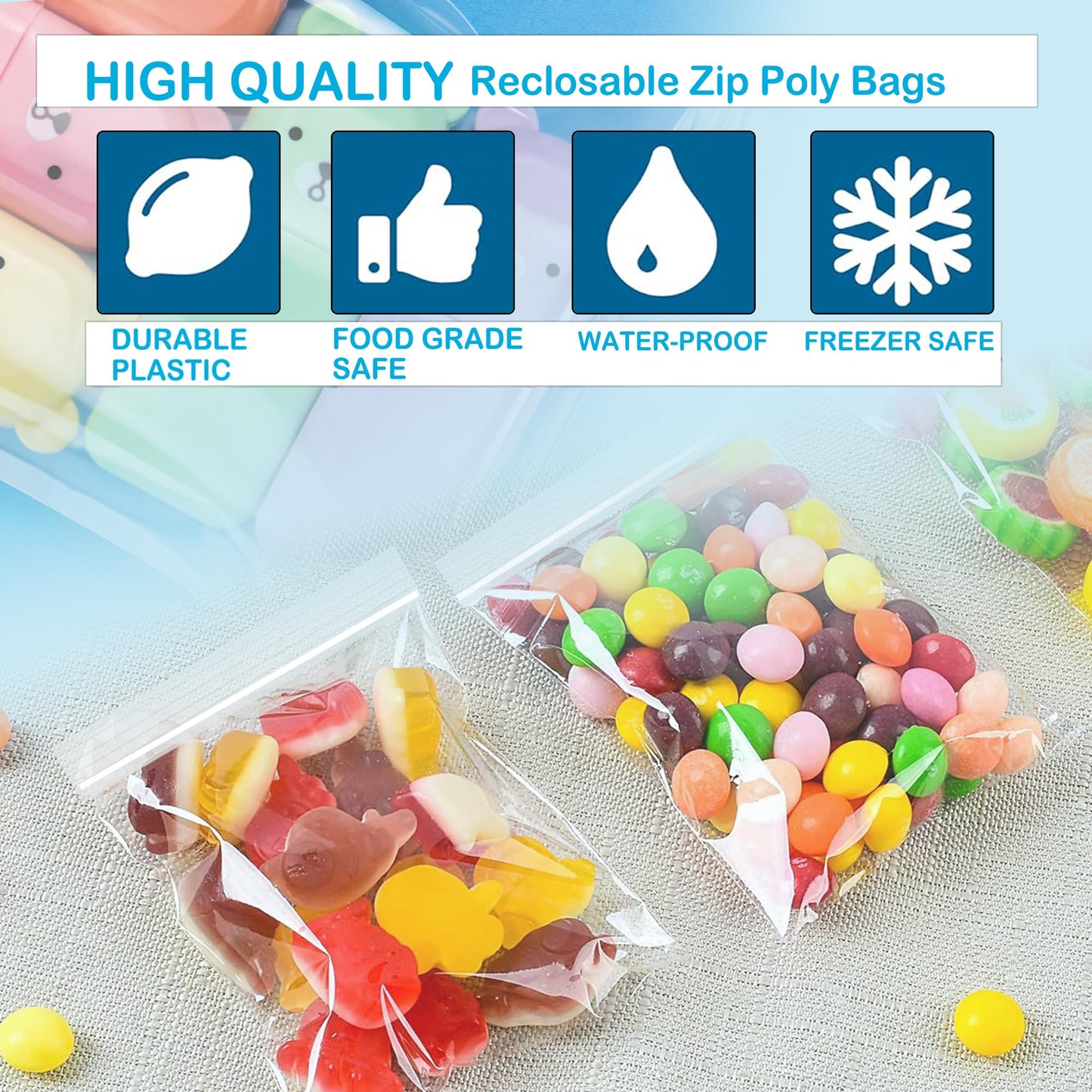 2''X 2'' (Pack of 100) 2 Mil Thick Clear Reclosable Small Zip Plastic Poly Bags With Resealable Lock Seal Zipper for Photo, Jewelry, Bakery, Treats, Travel, Storage, Packaging & Shipping
