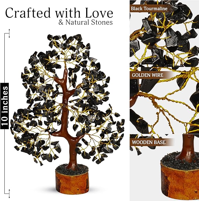 YATSKIA Black Tourmaline Crystal Tree, Gemstone Tree Home Office Decor, Spiritual Decor, Crystal Gifts