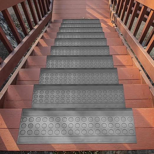 Ottomanson Outdoor Bullnose Stair Treads – Coin Heavy-Duty Non Slip Stair Mats – Strong Grip for Concrete, Brick & Textured Steps – Requires Fastening on Wooden & RV Steps, Pack of 5