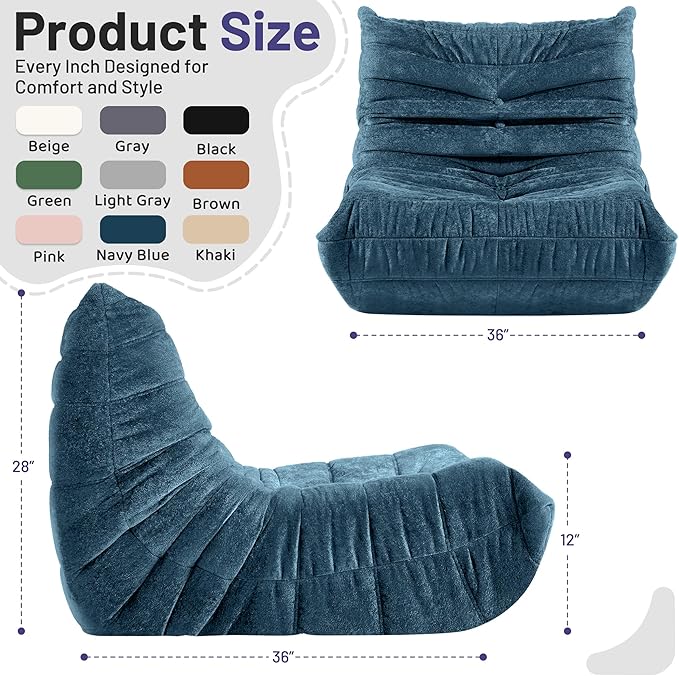 HABUTWAY Bean Bag Chair, Giant Bean Bag Chairs for Adults, Bean Bag Sofa with Filler Faux Fur, Memory Foam Bean Bag Couches Fireside Lazy Sofa for Living Room, Bedroom, Office (Navy Blue)