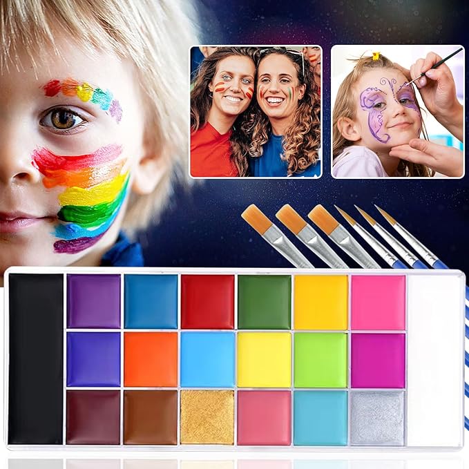 Glow in The Dark Face Body Paint, Glow In The Dark Under UV Black Light Sticks Makeup Neon Face Painting Kits for Adult Halloween Festival Accessory Glow Party Supplies (20 color Painting)