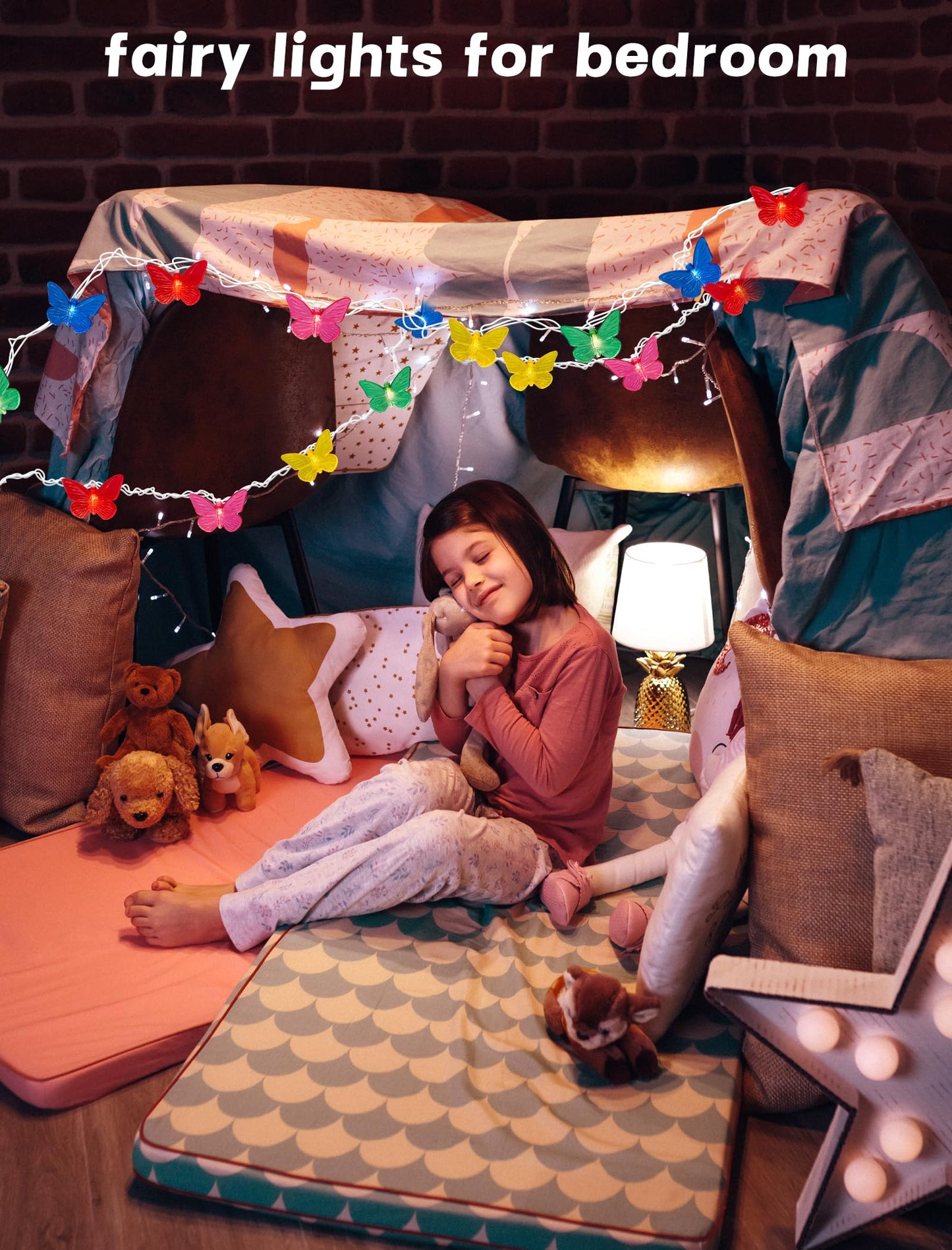 Pallerina Butterfly String Lights-8.5ft Butterfly Fairy Lights with 10 Led Light,Plug in Bedroom Curtain Lights for Indoor Tent Loft Bed Patio Party Wedding Wall Summer Holiday Garden Decor