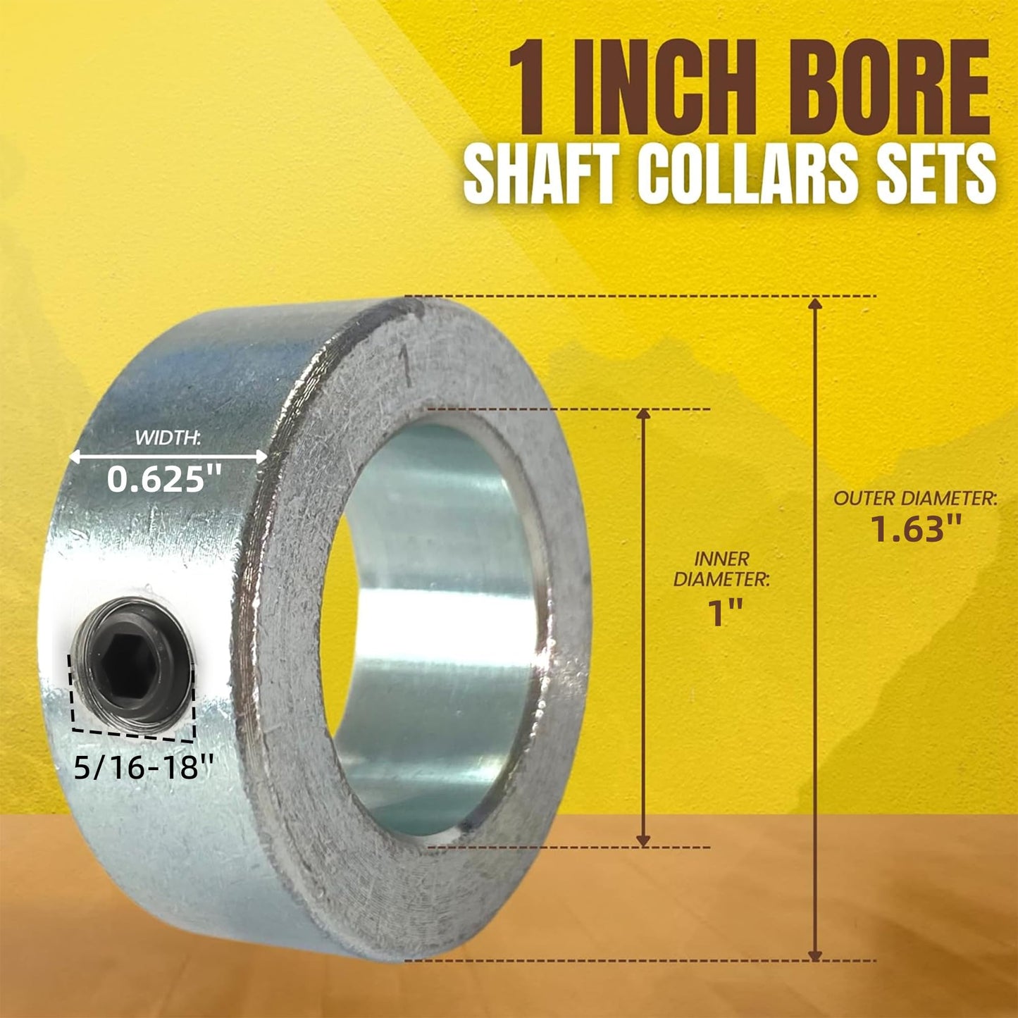 (4-Pack) 1” Bore Solid Steel Shaft Collars with Zinc Plated Coating - Durable Shaft Collars Suitable for Machinery and Industrial Use