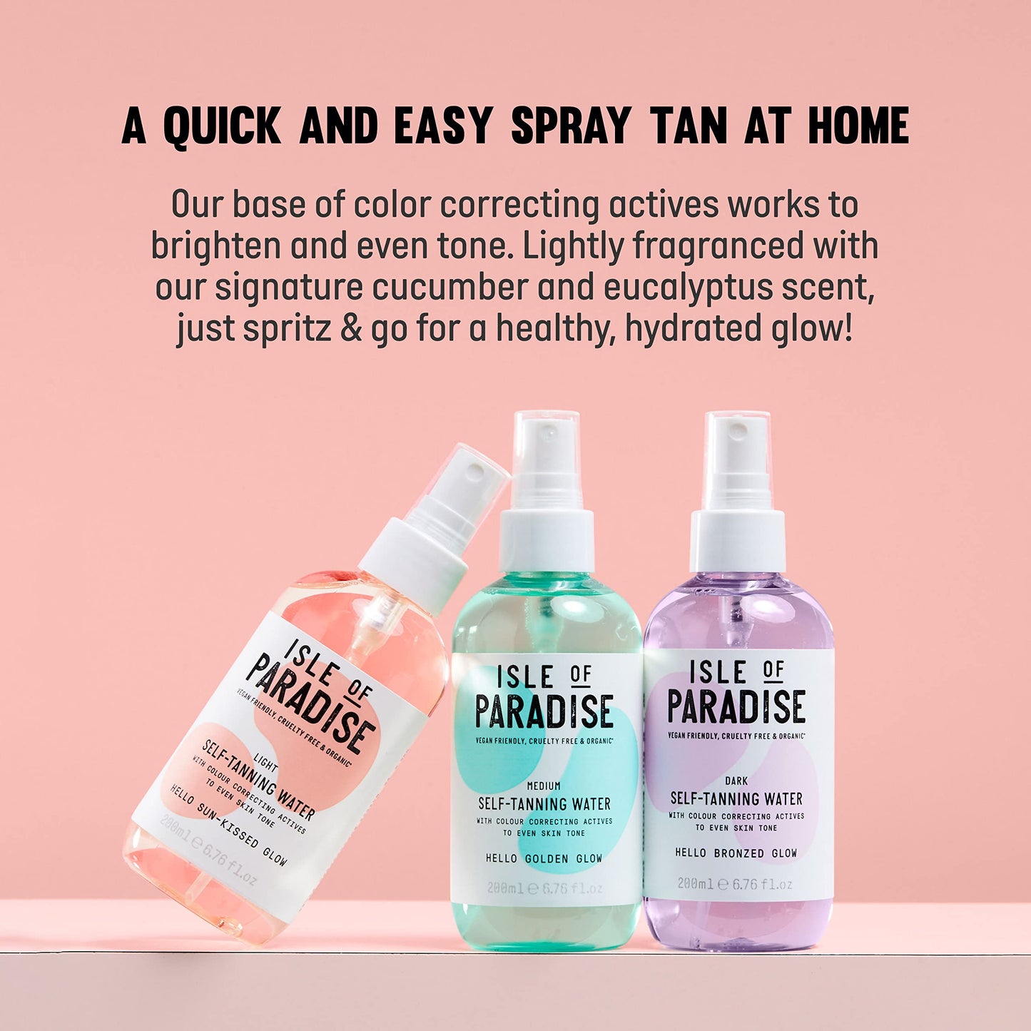 Isle of Paradise Self Tanning Water, Medium (Golden Glow) - Color Correcting and Red Cancelling Self Tan Spray, Vegan and Cruelt