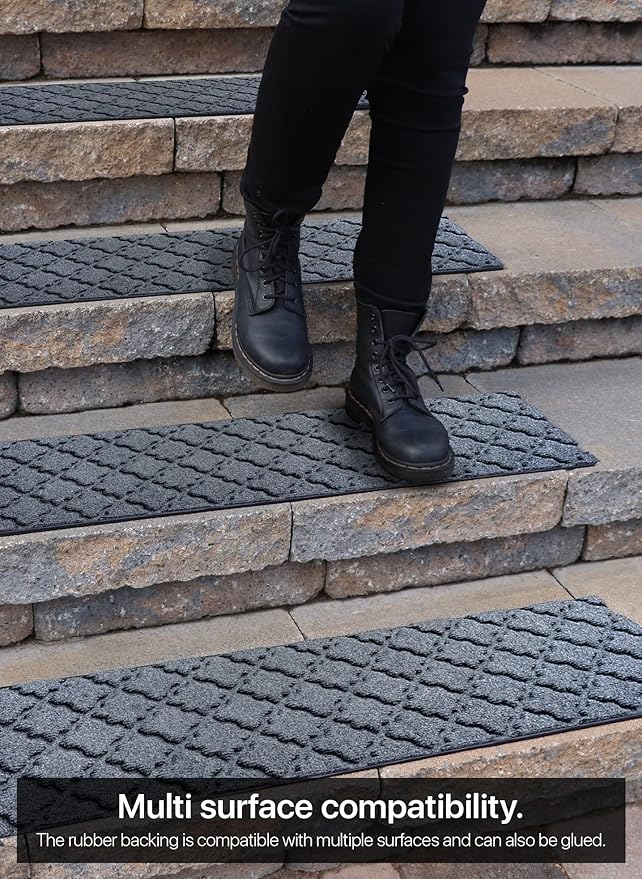 Outdoor Stair Treads Non-Slip 35”x10” (6-Pack) – Carpet Treads with Rubber Backing Moroccan Grey