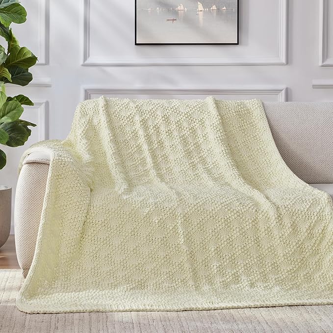 Knitted Weighted Blanket for Adult, Chunky Knit Weighted Throw for Sleep 48"*72" 15lbs, Cooling Breathable Heavy Blanket for Hot Sleepers, Machine Washable Blanket for Room Decor(Cream White)