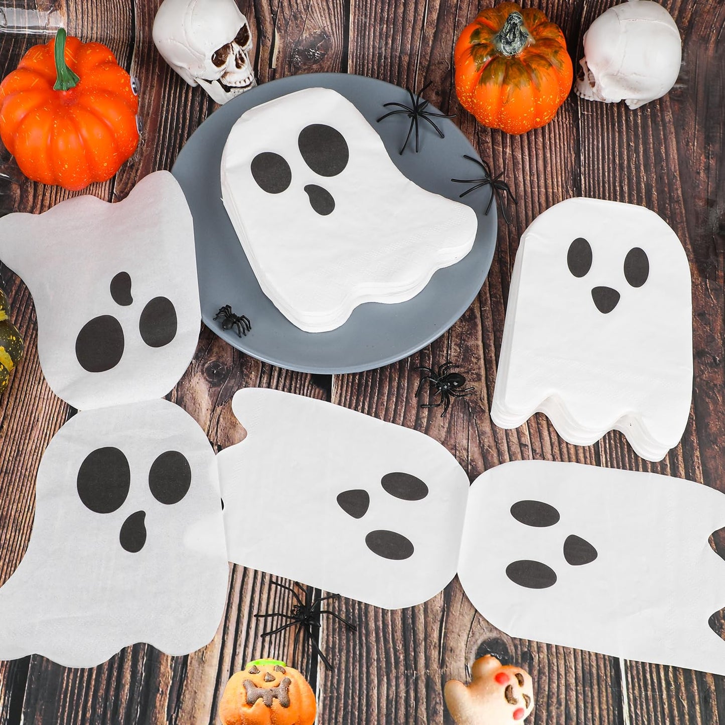 KIMOBER 100PCS Halloween Napkins 2-Ply White Ghost Folded Paper Napkins Disposable Halloween Cocktail Napkins for Party Favor Supplies