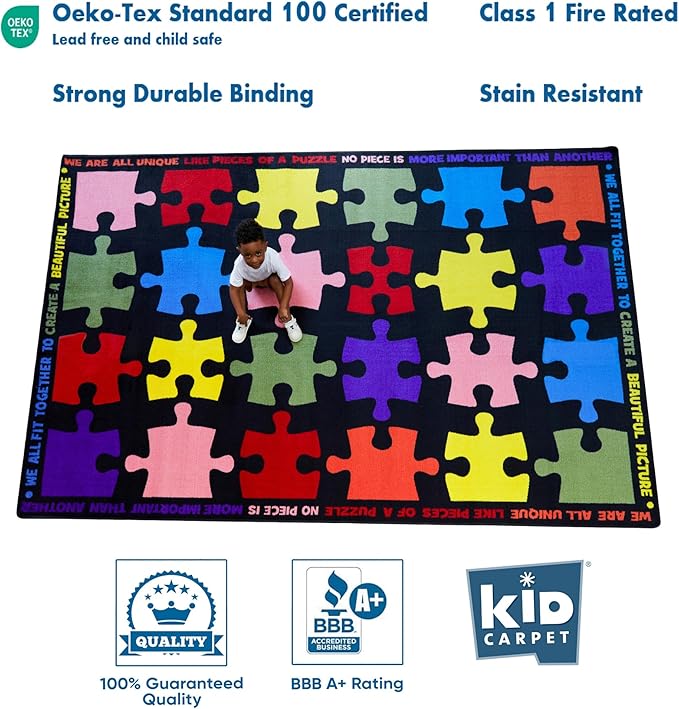 KIDCARPET.COM Pieces of The Puzzle Classroom Seating Rug 7'6" x 12' Rectangle, Educational Classroom Rug, Kids Learning Play Mat | Area Rug for Bedroom or Playroom