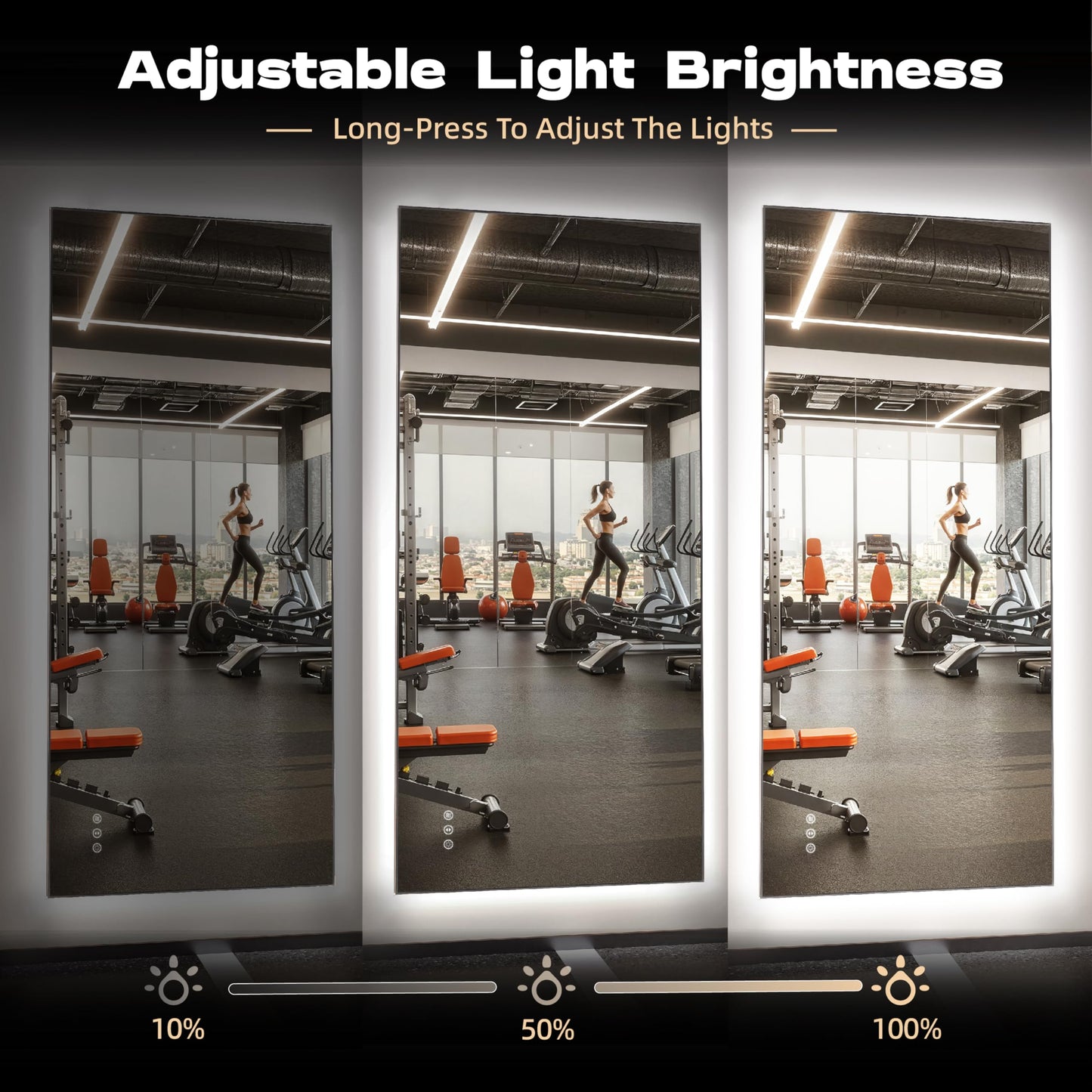 Hasipu 48''x 30'' Home Gym Mirror with Lights Dimmable Anti-Fog Large Full Length Wall Mounted Full Body Mirror for Yoga Dance Fitness Exercise Studio Bedroom Garage, Tempered Glass Workout Mirrors