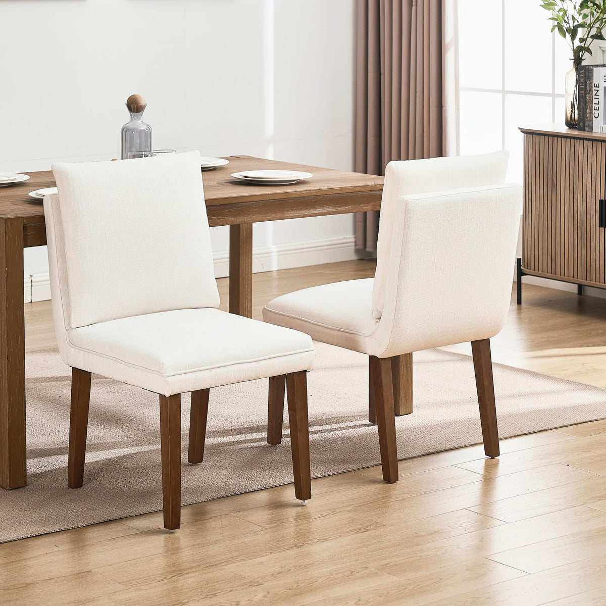 Janoray Dining Chairs Set of 2 with Removable Back Cushions,Modern Linen Upholstered Dining Chairs for Kitchen,Dining Room,Living Room, Bedroom,Cafe,Bar(Beige)