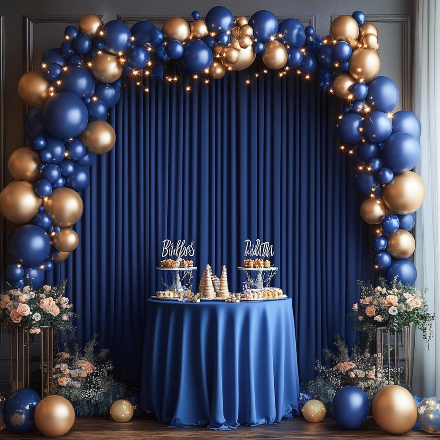 8 x 10ft Navy Blue Backdrop Curtains for Graduations, Dark Blue Photo Background Curtains No-Wrinkle Polyester Curtains for Parties Decorations Retirement Birthday Wedding Father's Day, 2 Panels