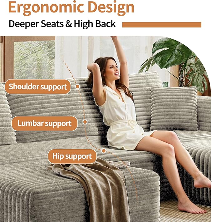Fancyfire 108" Cloud Modular Sectional Couch with 2 Ottoman,Ultimate Comfort U-Shaped Deep Seat Sofa,Boneless Couch Upholstered 3-Seater Sofas for Living Room, No Assembly Required(Khaki)