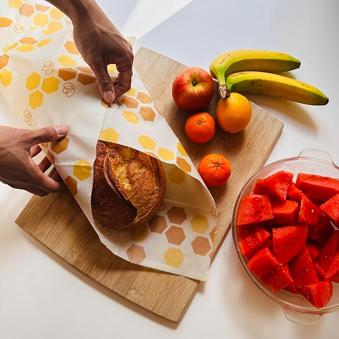 Truebee Reusable Beeswax Bread Wrap – Non Toxic, Plastic Free, Silicone Free, Sustainable, Environmentally Friendly, Organic Cotton Beeswax Wrap, XL Bread Wrap, Signature Design