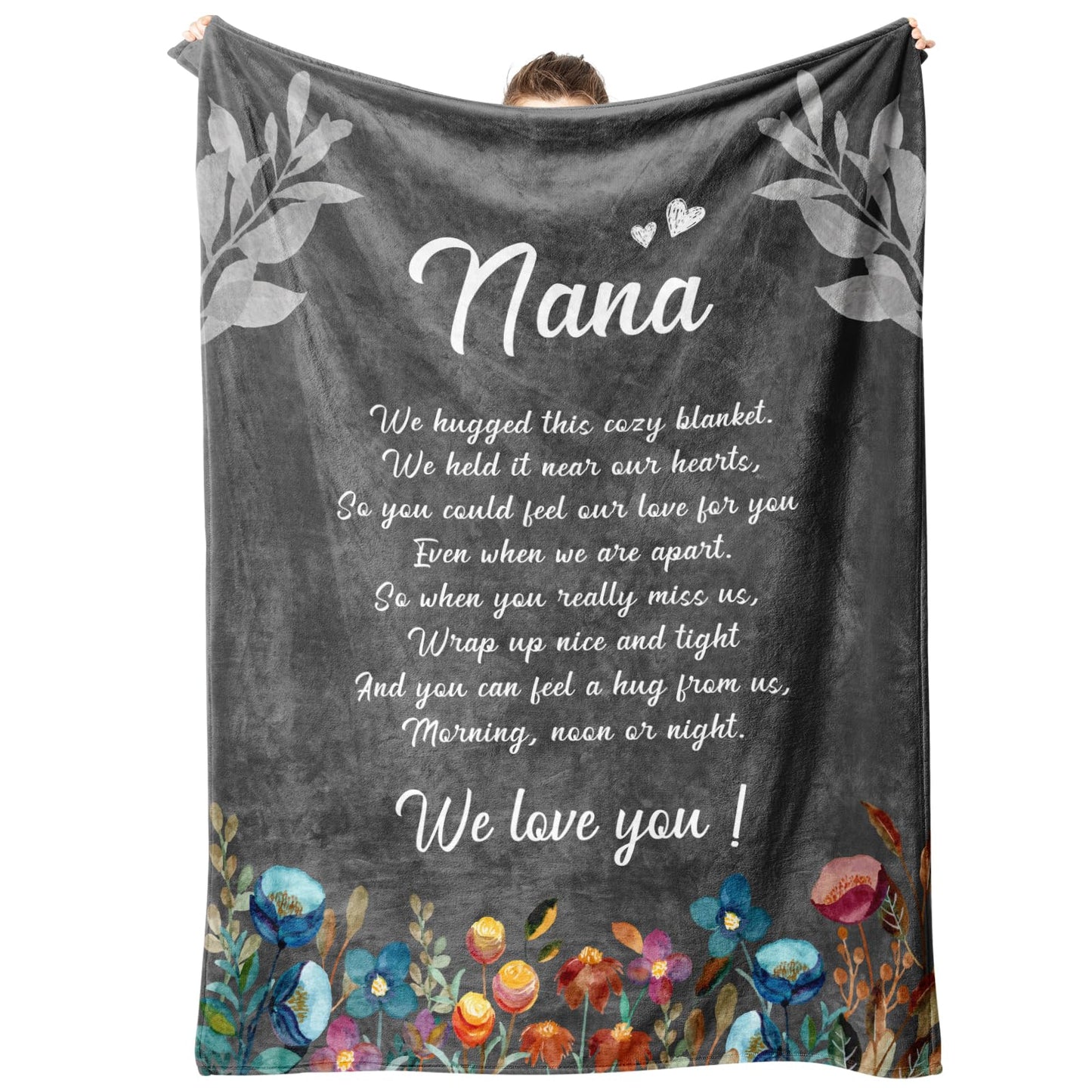 Afterprints Nana Gifts, Nana Blanket with Flowers & Letter Print, Nana Birthday Gifts, Gifts for Nana from Grandkids on Grandparents Day, Soft Throw Blankets 50" x 60"