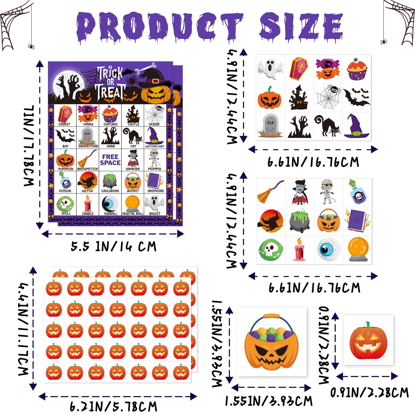 Yoqipati 45PCS Halloween Bingo Game Cards for 24 Players Halloween Bingo Games for Family and Large Group Parties Halloween Party Favors
