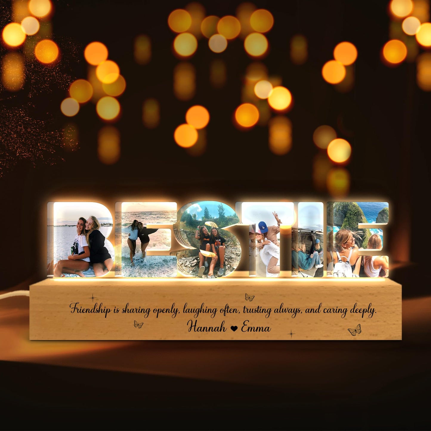 Thunala Personalized Bestie Photo Collage LED Night Light, Custom Photo with Any Quotes & Names, Christmas, Friendship, Birthday Gifts for Besties BFF Sister