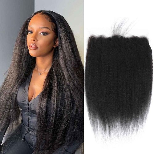DSEKCAIN Kinky Straight Frontal 13x6 Frontal Human Hair Transparent HD Lace Frontal Yaki Straight Frontal Closure 100% Human Hair Ear to Ear Lace Frontal Natural Black Color 18 Inch 150% Density
