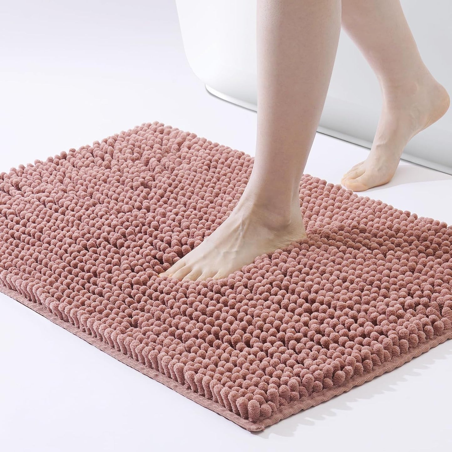 FRESHMINT Large Chenille Bathroom Rugs Mat 36"x24", Non-Slip Bath Mat for Bathroom Floor & Bathtub, Washable Shower Shag Bath Rugs, Soft Fluffy Thick Water Absorbent Microfiber Shower Mat, Rust Pink