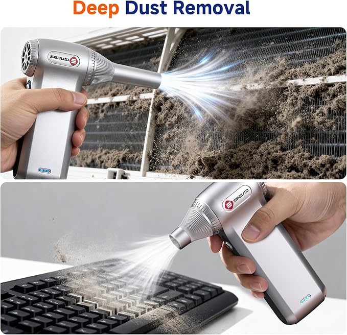 Cordless Electric Air Duster 125,000 RPM - Rechargeable Compressed Air Blower for PC, Keyboard, Electronics, Car & Home Cleaning - Includes 5 Nozzle