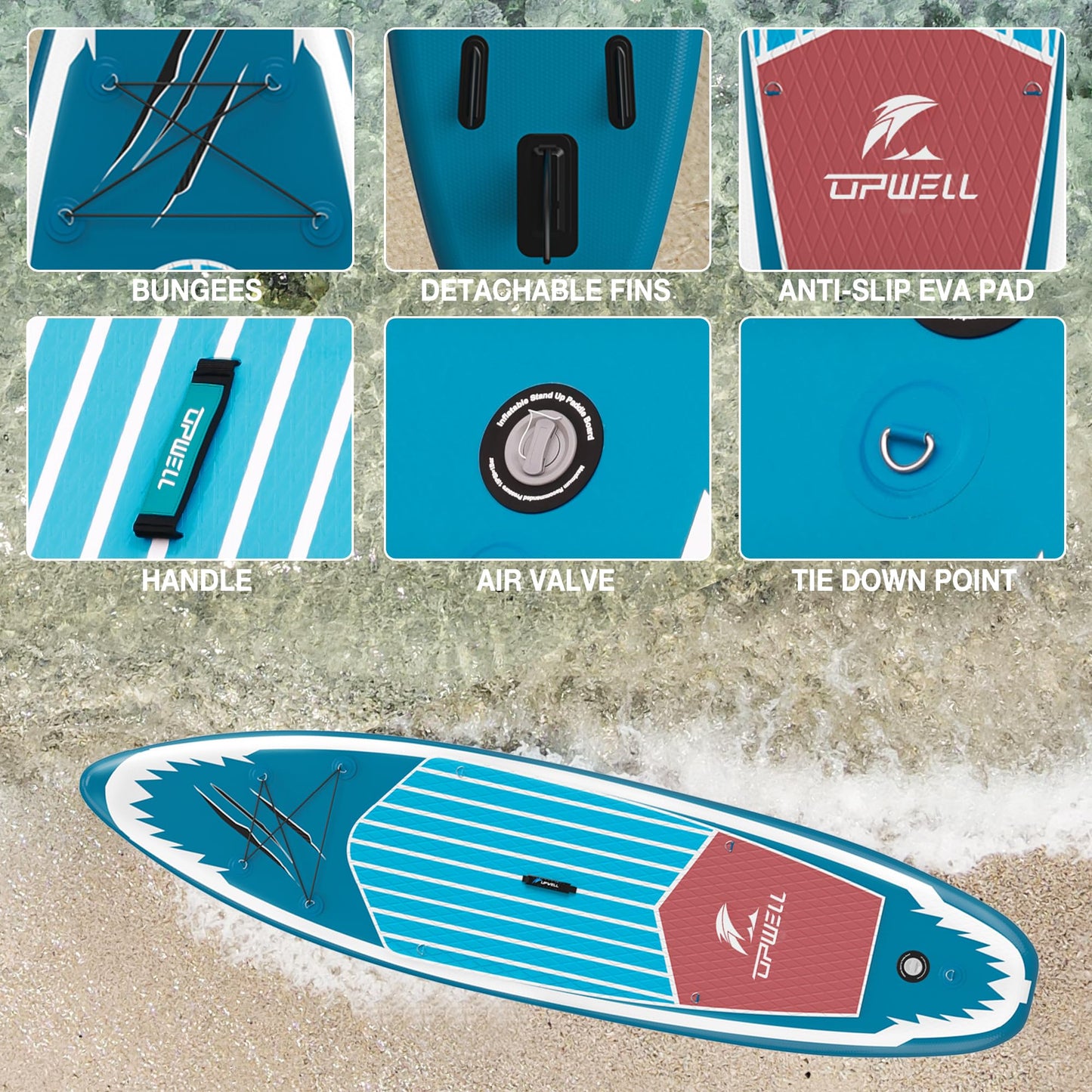 UPWELL 10’6”Inflatable Stand Up Paddle Board with Seat, SUP Inflatable Paddle Boards for Adults Paddleboards, Blue Shark