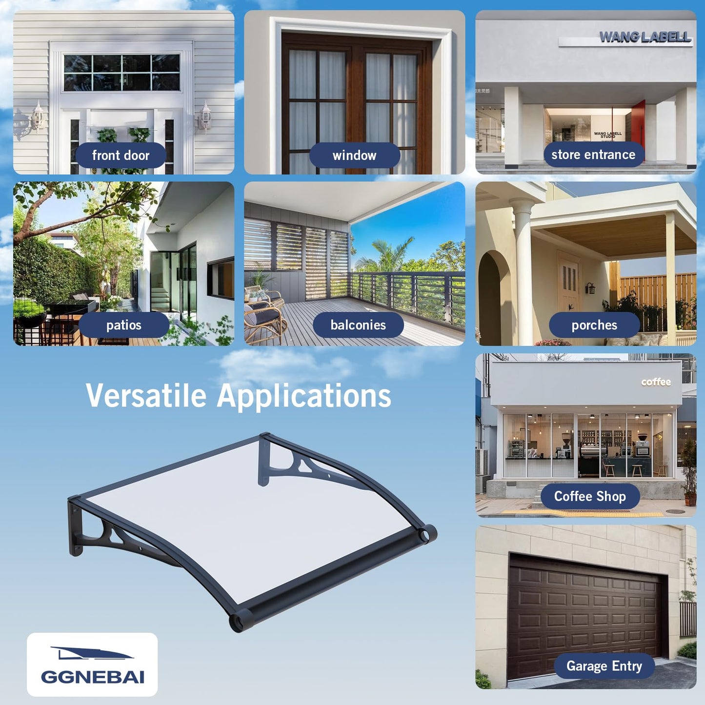 Awning for Door Entrance,40x80 Inch Awnings for Doors with Drainage Sink,Window Canopy Exterior with Aluminum Alloy Bracket,Solid Polycarbonate Cover,UV,Rain,Snow Protection for House,Porch,Patio,Deck