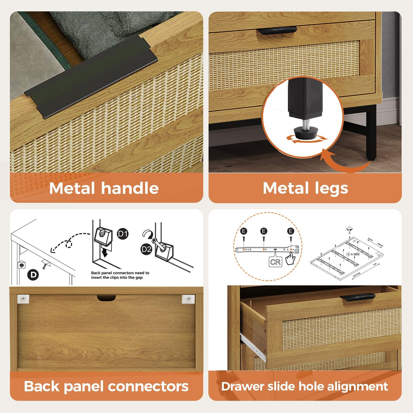 ALBSL 5-Drawer Dressers,Tall Dresser Vertical Storage Tower for Bedroom,Rattan Chest of Drawers Organizer Unit with 5 Drawers, Storage Cabinet for Hallway,Living Room and Entryway,Natural