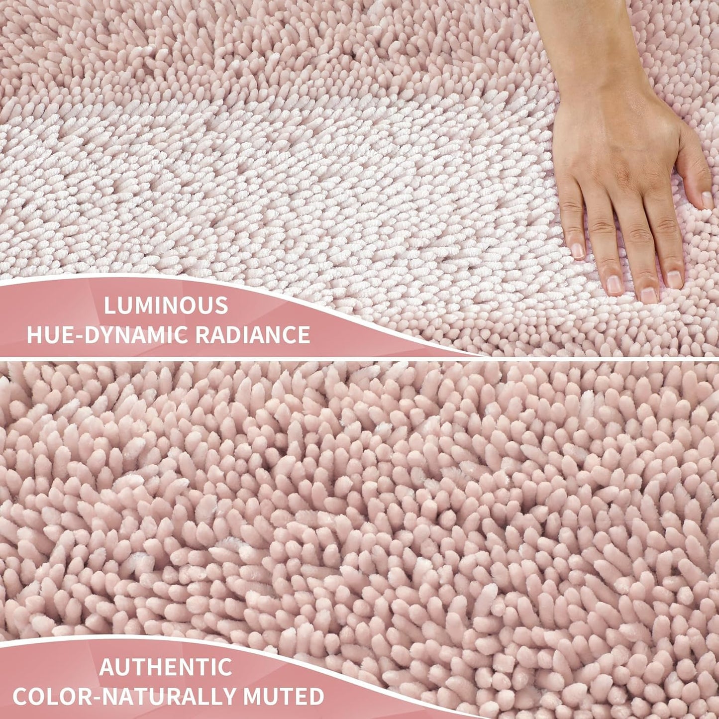 Yimobra Chenille Bathroom Rugs Non Slip, Extra Thick Soft Absorbent Bath Rug, Machine Washable Quick Dry Bath Mat for Bathroom Floor, Tub and Shower, Home Decor Accessories, 24x17, Pink