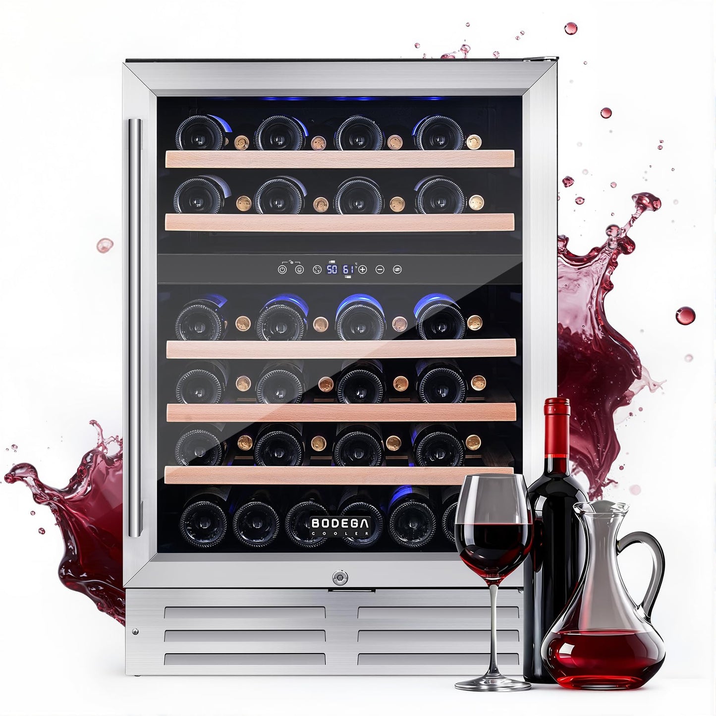BODEGA 24 Inch Dual Zone Wine Fridge, 46 Bottle, Black 24” Wine Cooler Under Counter For Home and Kitchen, With Double-Layer Glass Door, Wine Refrigerators Free standing with Temperature Control.