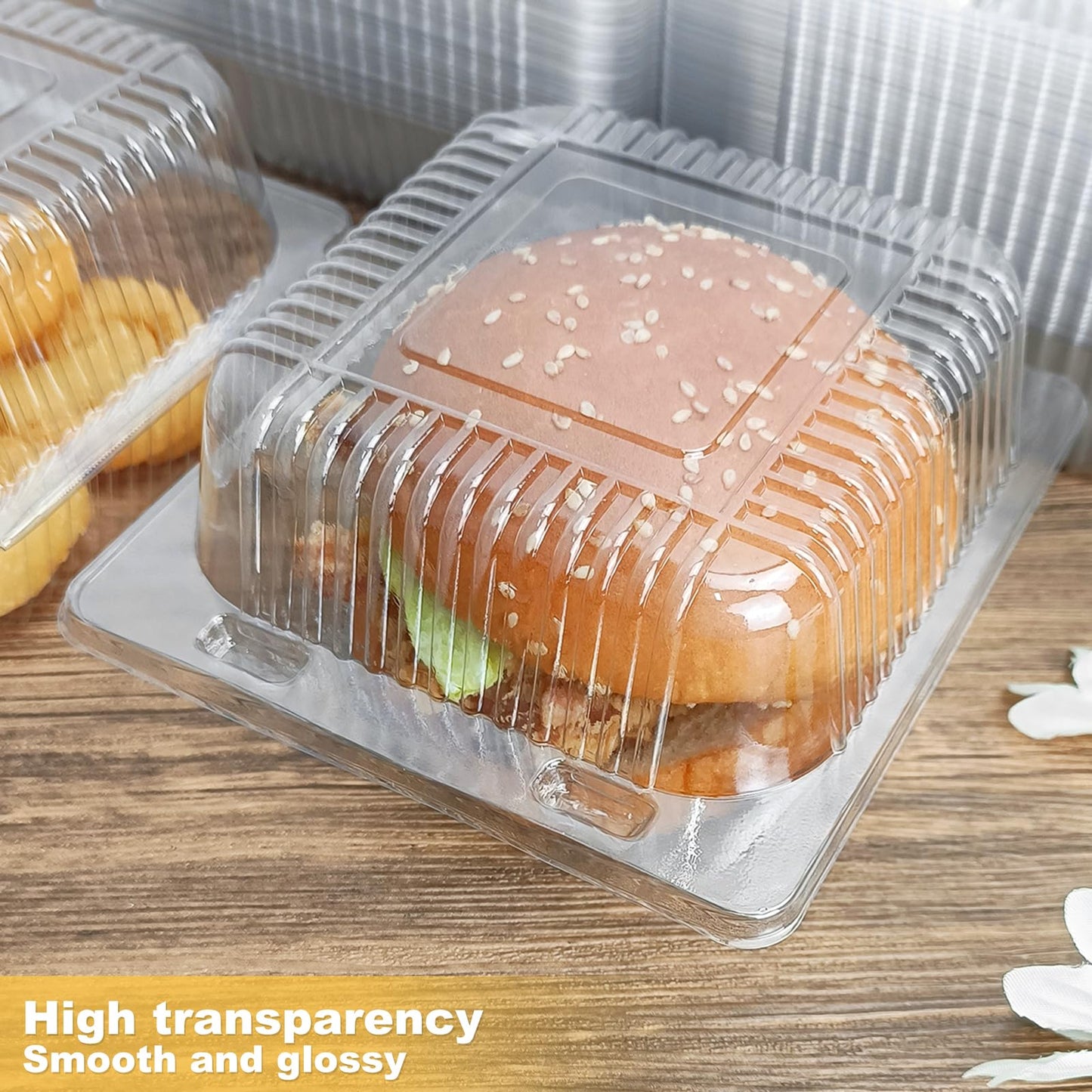 100 Pack 5 x 5 inch Clear Plastic Disposable Clamshell Container,Hinged Take Out Clamshell Dessert Container with Lid Takeout Tray Disposable Food Clamshell Containers for Dessert,Cakes,Sandwiches