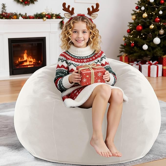 HABUTWAY 2FT Bean Bag Chair, 2' Beanbags Small Bean Bag Chairs with Filling, Teardrop Bean Bag Chair Luxurious Velvet Ultra Soft Fur with Removable Cover (Beige)