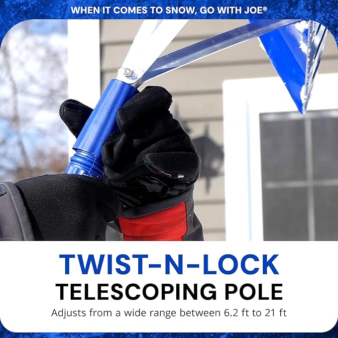 Snow Joe Telescoping Roof Rake, Extendable Leaf & Snow Shovel with Poly Blade, 25 Inch Wide, RJ204M