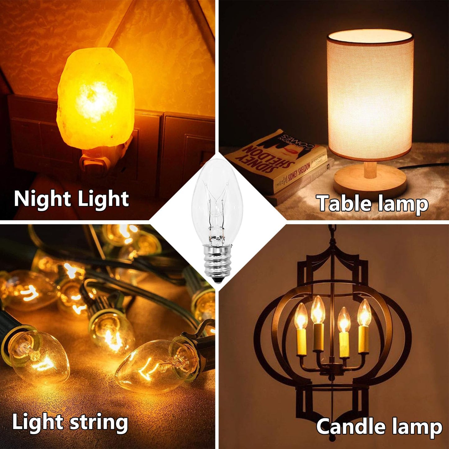 PaeorRorL Night Light Bulbs 4 Watt 15 Pack E12 Base Dimmable Plug in Night Light Bulbs - C7 Small Light Bulb Replacement for Night Lights,Christmas Lights,Table Lamps & Porch,Clear Warm White Glow