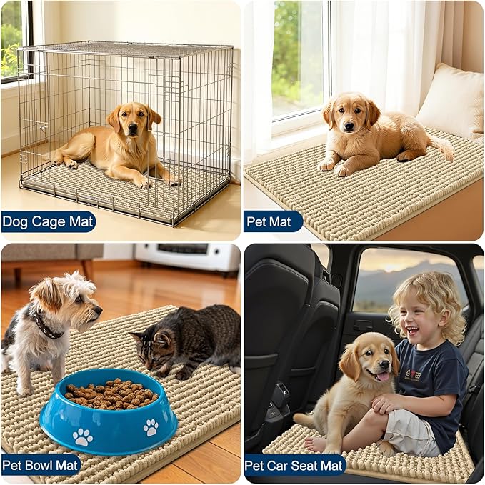 OLANLY Dog Door Mat for Muddy Paws 40x32, Ultra Absorbent Chenille Mud Doormat, Non-Slip Washable and Dirt Trapping Doormat for Indoor Entryway, Quick-Dry Indoor Pet Bed Mats for Dogs, Beige