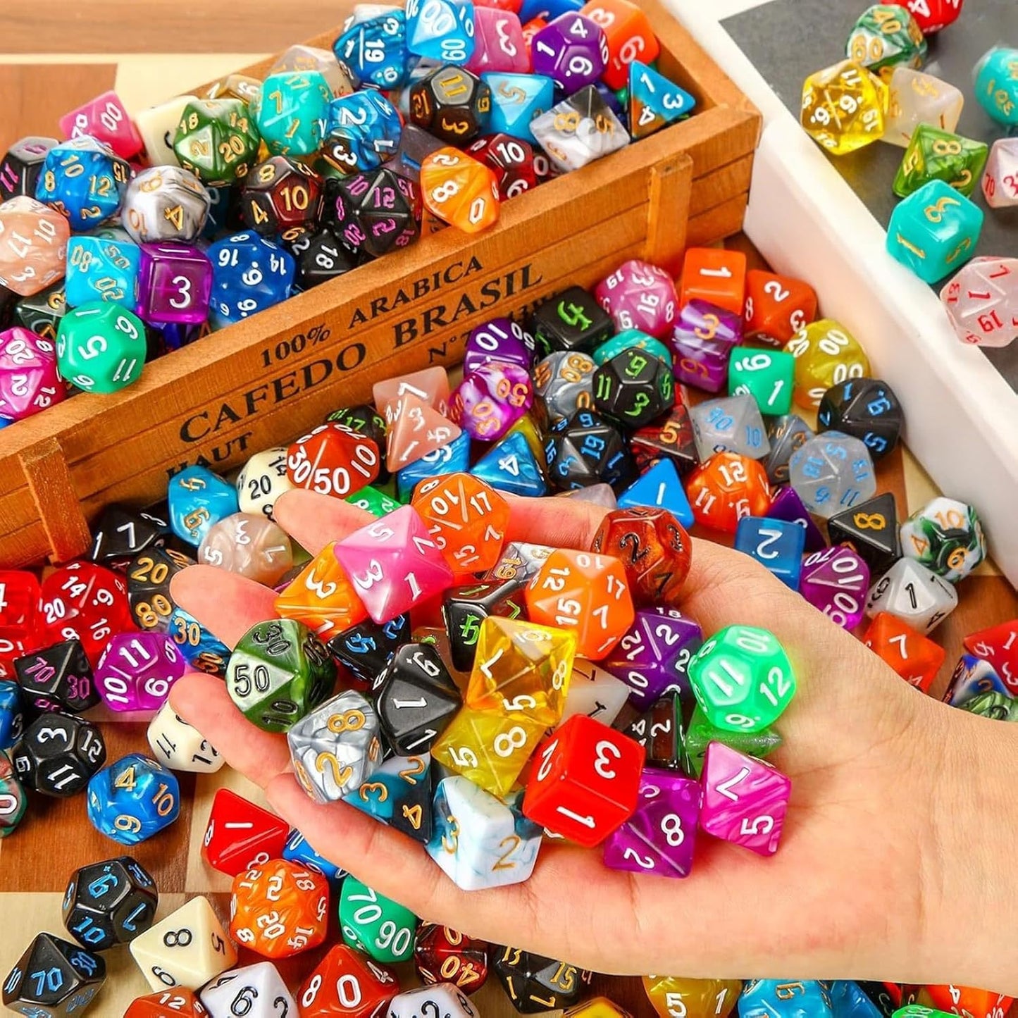 Yilloog 350 Pcs Compatible with DND Dice Sets Bulk Polyhedral Dice with Drawstring Bag Dice Multi Role Playing Table Game D4 D6 D8 D10 D% D12 D20 Compatible with Dungeons and Dragons (Classic Style)