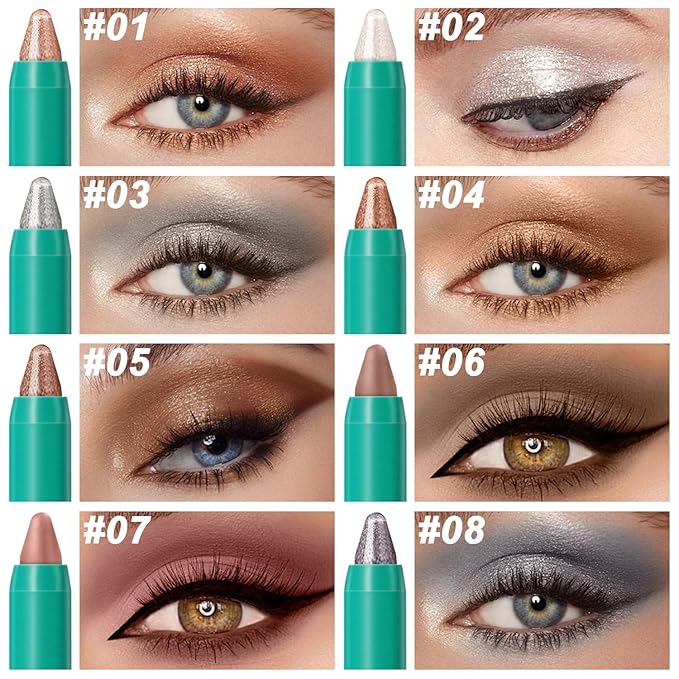 4Pcs Eyeshadow Stick, Cream Eye Shadow Brightener Sticks Set for Eyes, Champagne Pearl Taupe Bronze Cocoa Stone Putty Smoky Amethyst Shimmer Matte Pencil Eye Eye Liner Makeup Waterproof (4PCS B)
