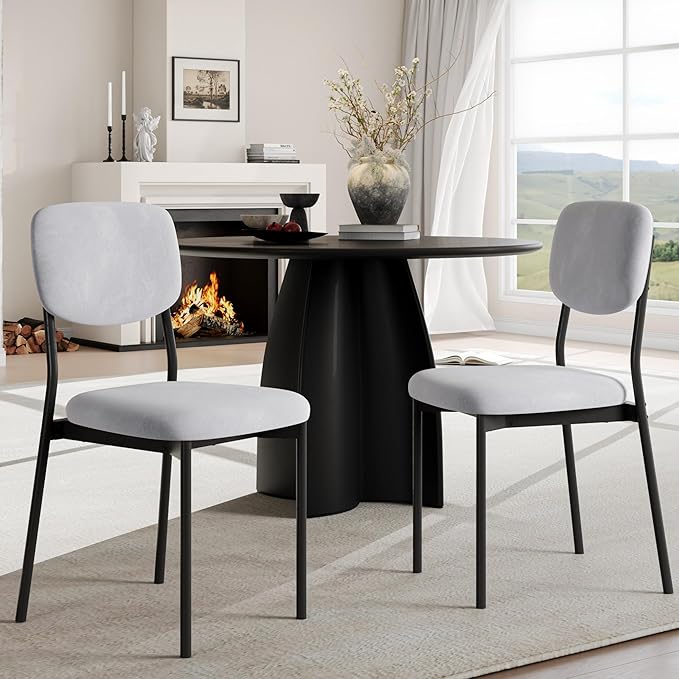 Einhomn Upholstered Dining Chairs Set of 6, Stackable Modern Dining Room Chairs, Kitchen Chairs w/Soft Velvet Backrest & Sturdy Metal Legs for Restaurant, Living Room, Light Grey