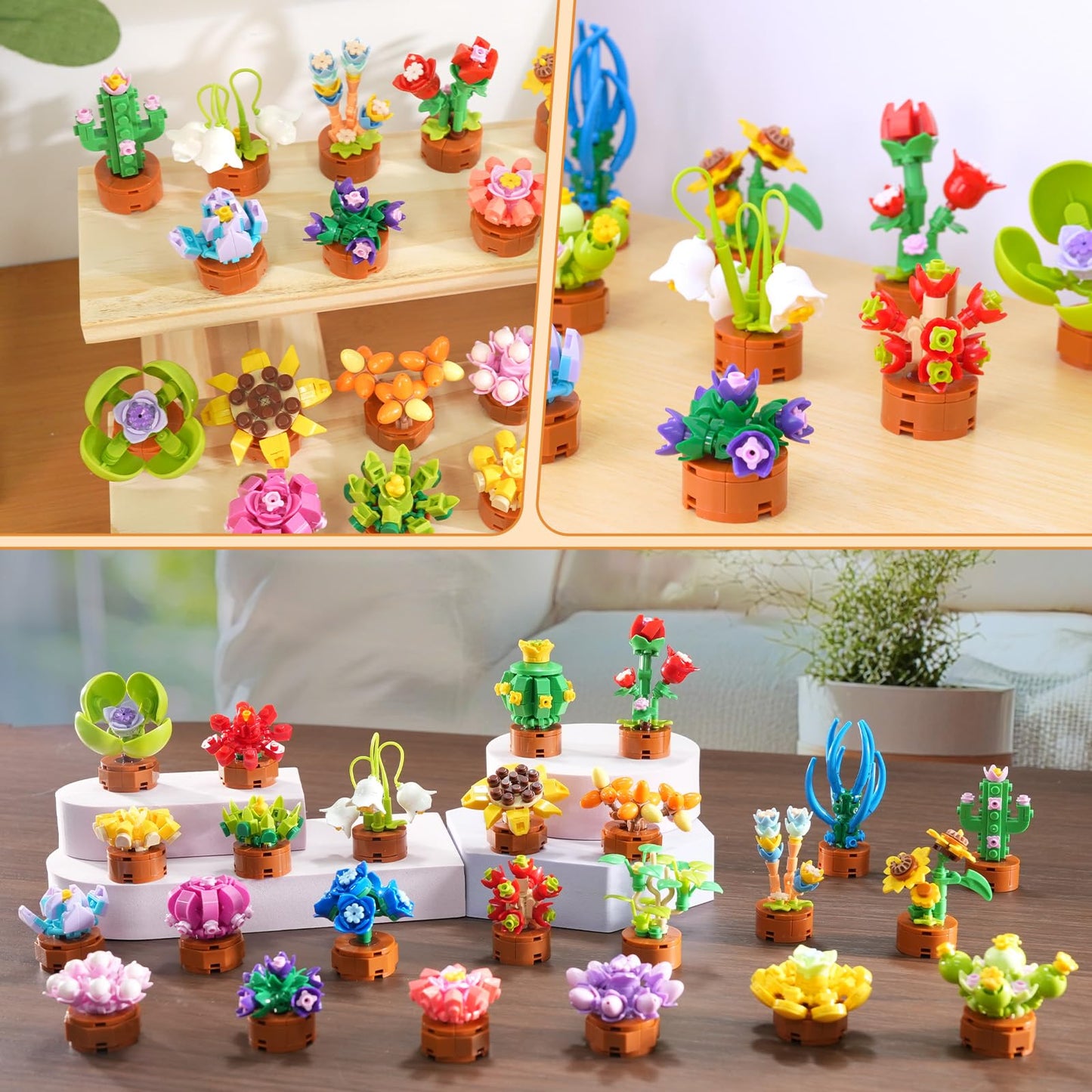 24 Pack Flowers Succulents Party Favors for Kids Building Set - 1012 PCS Botanical Bonsai 3.6MM Mini Building Blocks Toy for Classroom Prizes Easter Basket Stuffers Birthday Gift for Girl Boy Ages 6+