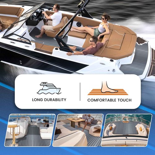 Fullfire EVA Foam Boat Flooring with 3M Self-Adhesive Backing, Marine Decking Faux Teak Deck Sheet for Jon Boats Pontoon Boat Yacht RV Jet Ski Kayak Floor, Dack Grey and Black 94" x 23.5"