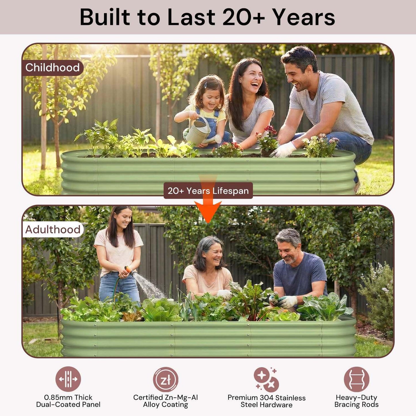 Annoell Galvanized Raised Garden Bed 8x4x1.5 ft, 18" Tall Metal Planter for Outdoor Plants Vegetable Herb Leafy Green, Modular Raised Flower Bed with Rust Resistant Coating - Sand Beige